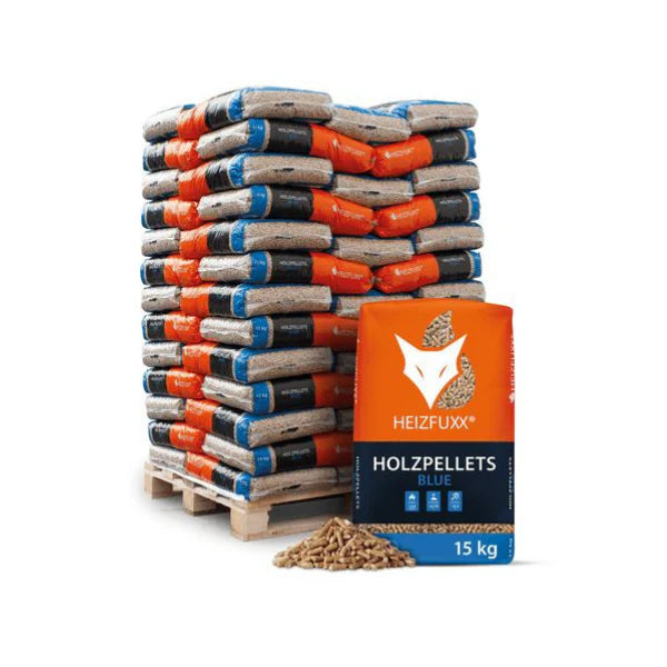 Heizfuxx Blue Holzpellets ENplus A1 – 975 kg Palette (65 x 15 kg), zertifizierte Holzpellets