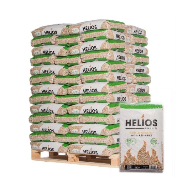 HELIOS Holzpellets DIN PLUS / ENplus A1 – 975 kg Palette (65 x 15 kg), 6 mm Nadelholzpellets